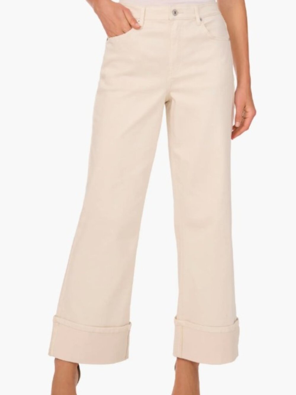 High Waist Wide Leg Denim Jeans Ivory Roll Up Cuff 1.State. Size 12